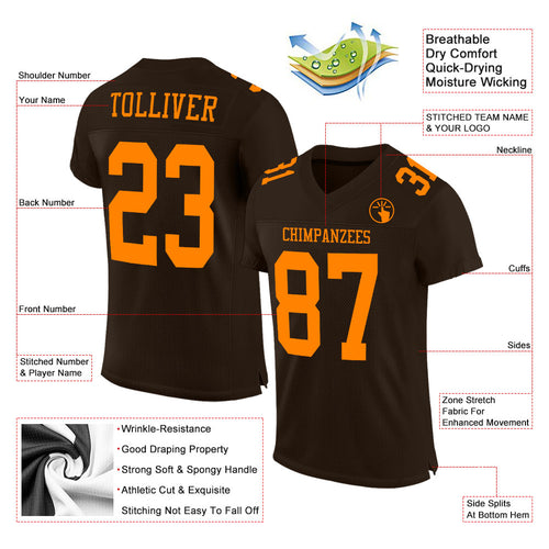 Custom Brown Blaze Orange Mesh Authentic Football Jersey Discount