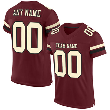 Custom Burgundy Cream-Black Mesh Authentic Football Jersey