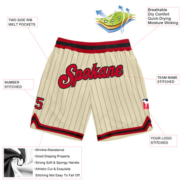 Custom Cream Black Pinstripe Red-Black Authentic Basketball Shorts