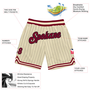 Custom Cream Black Pinstripe Maroon-Black Authentic Basketball Shorts