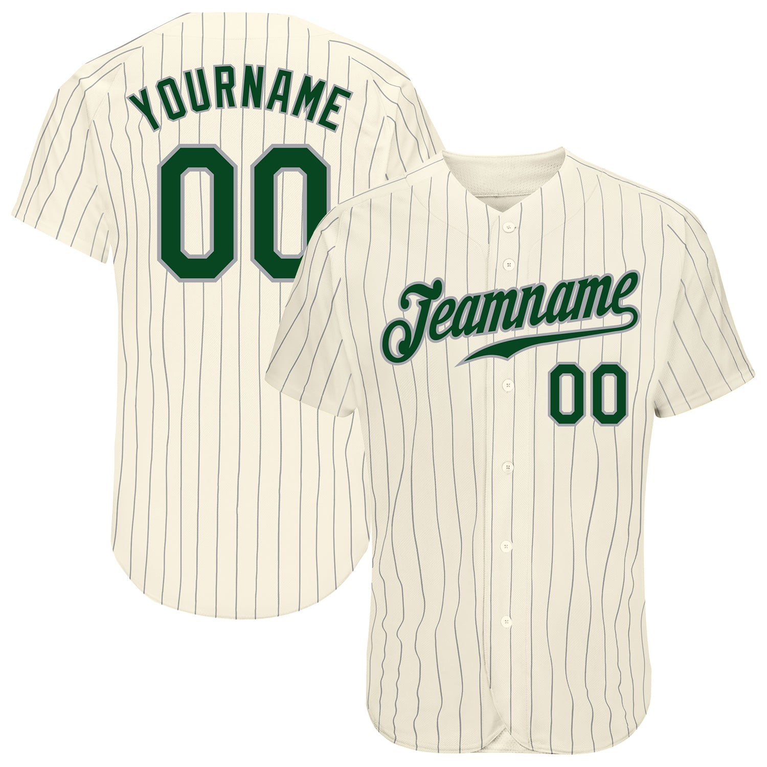 Custom Cream Gray Pinstripe Green-Gray Authentic Baseball Jersey Discount