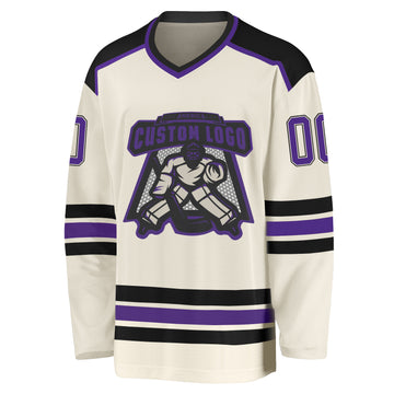 Custom Cream Purple-Black Hockey Jersey