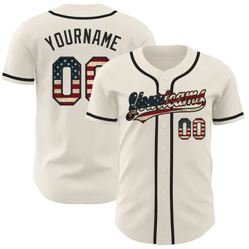 Custom Cream Vintage USA Flag-Black Authentic Baseball Jersey