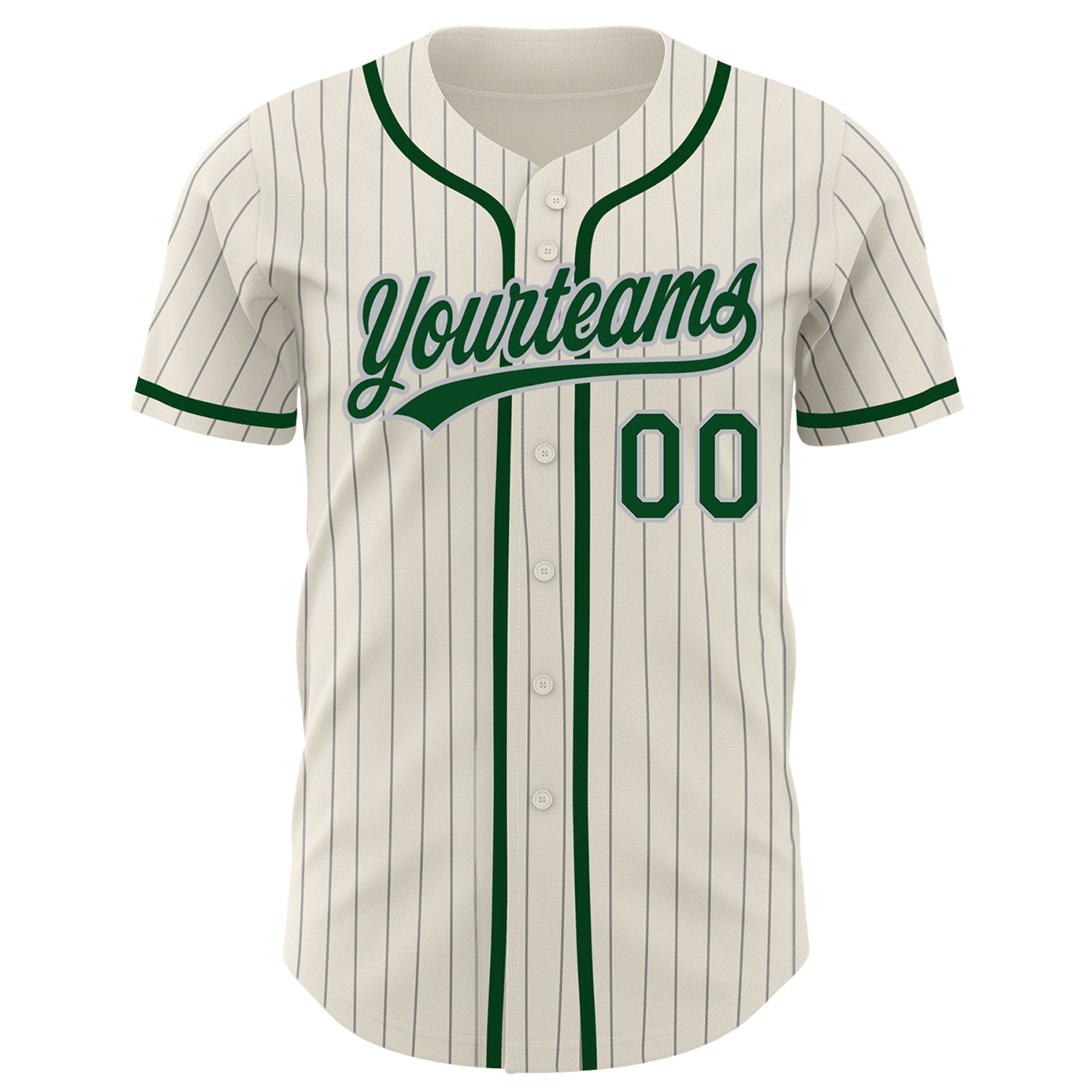Custom Baseball Jersey Cream Gray Pinstripe Green-Gray Authentic Men's Size:XL