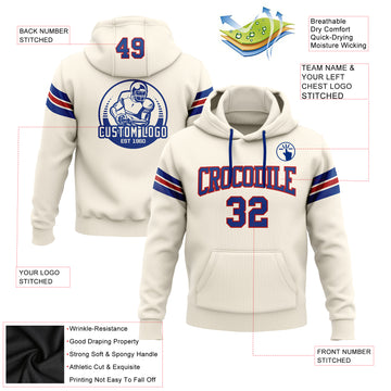 Custom Stitched Cream Royal-Red Football Pullover Sweatshirt Hoodie