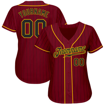 Custom Crimson Black Pinstripe Black-Gold Authentic Baseball Jersey