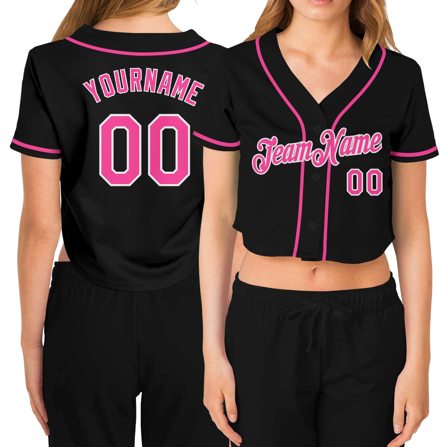 Custom Women's Pink White V-Neck Cropped Baseball Jersey Discount