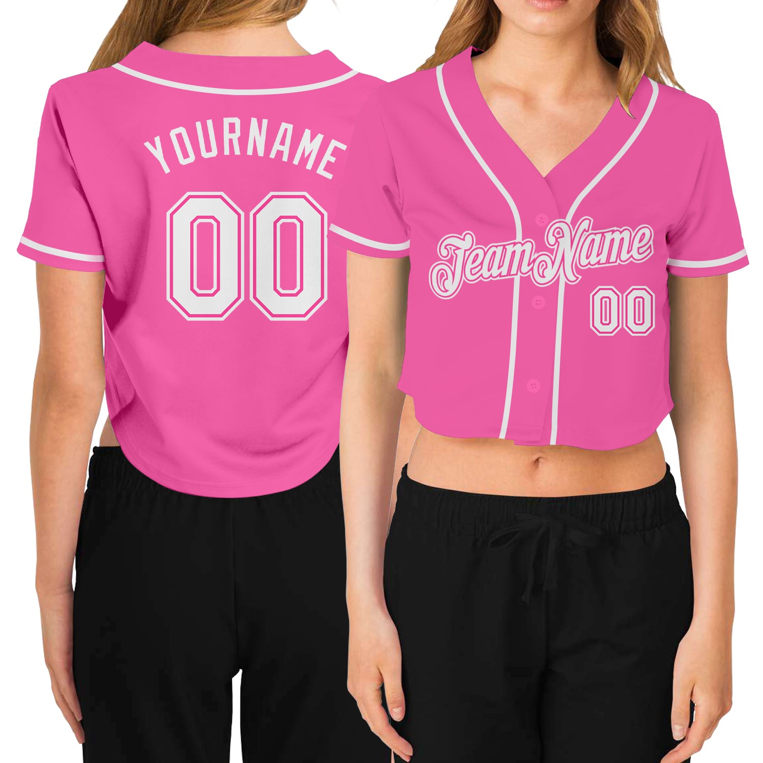 Custom Women's Pink White V-Neck Cropped Baseball Jersey Discount