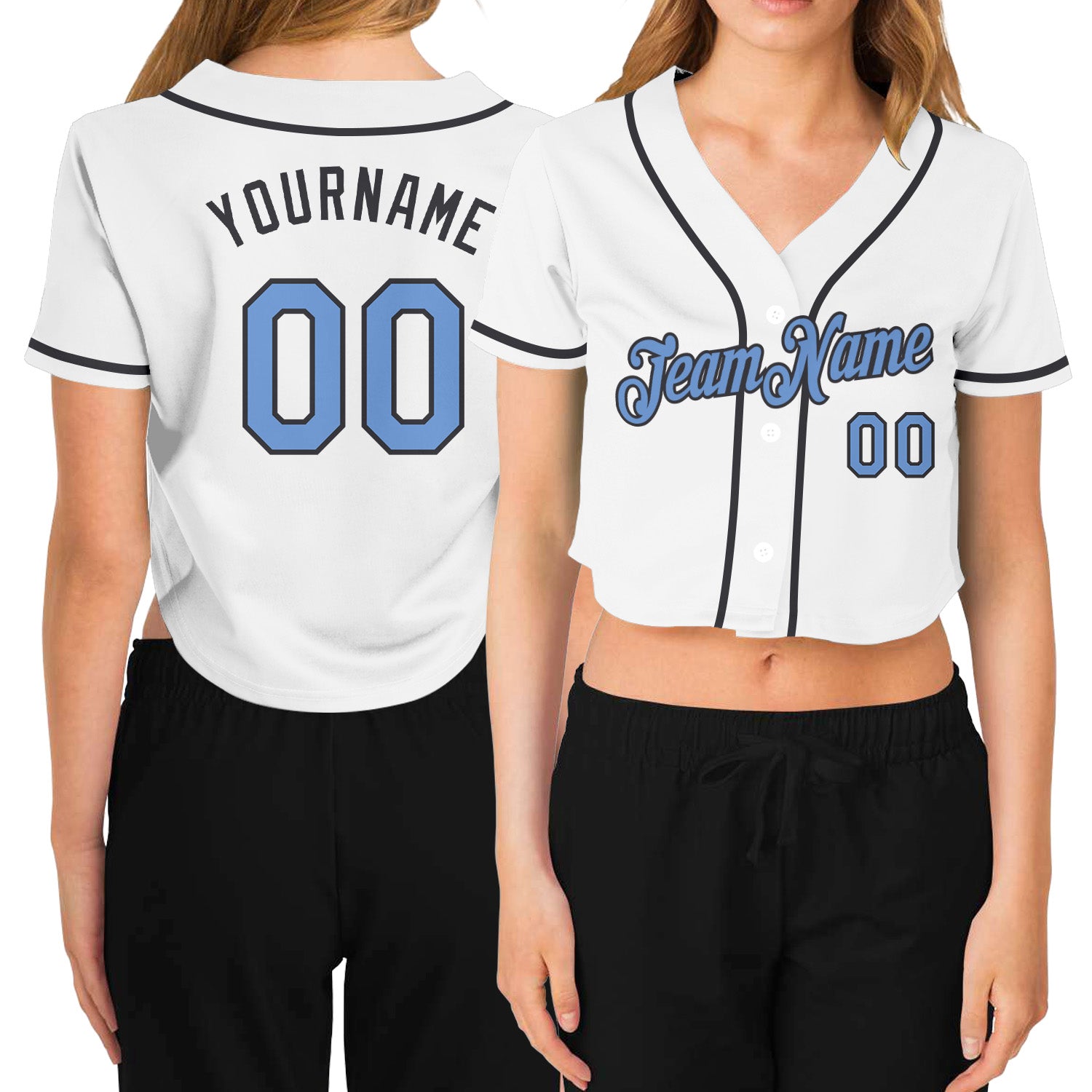 Custom Women's White Light Blue-Dark Gray V-Neck Cropped Baseball Jersey  Discount