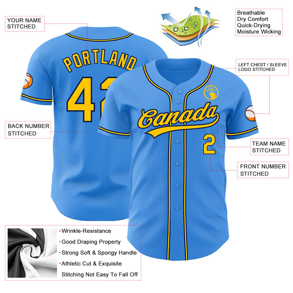 Custom Electric Blue Yellow-Navy Authentic Baseball Jersey Discount