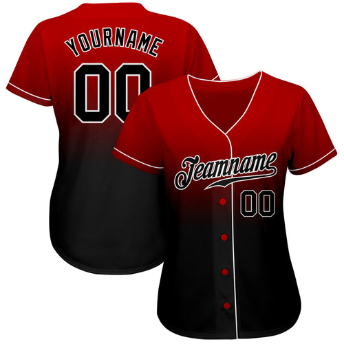 Custom Gray White-Red Authentic Fade Fashion Baseball Jersey