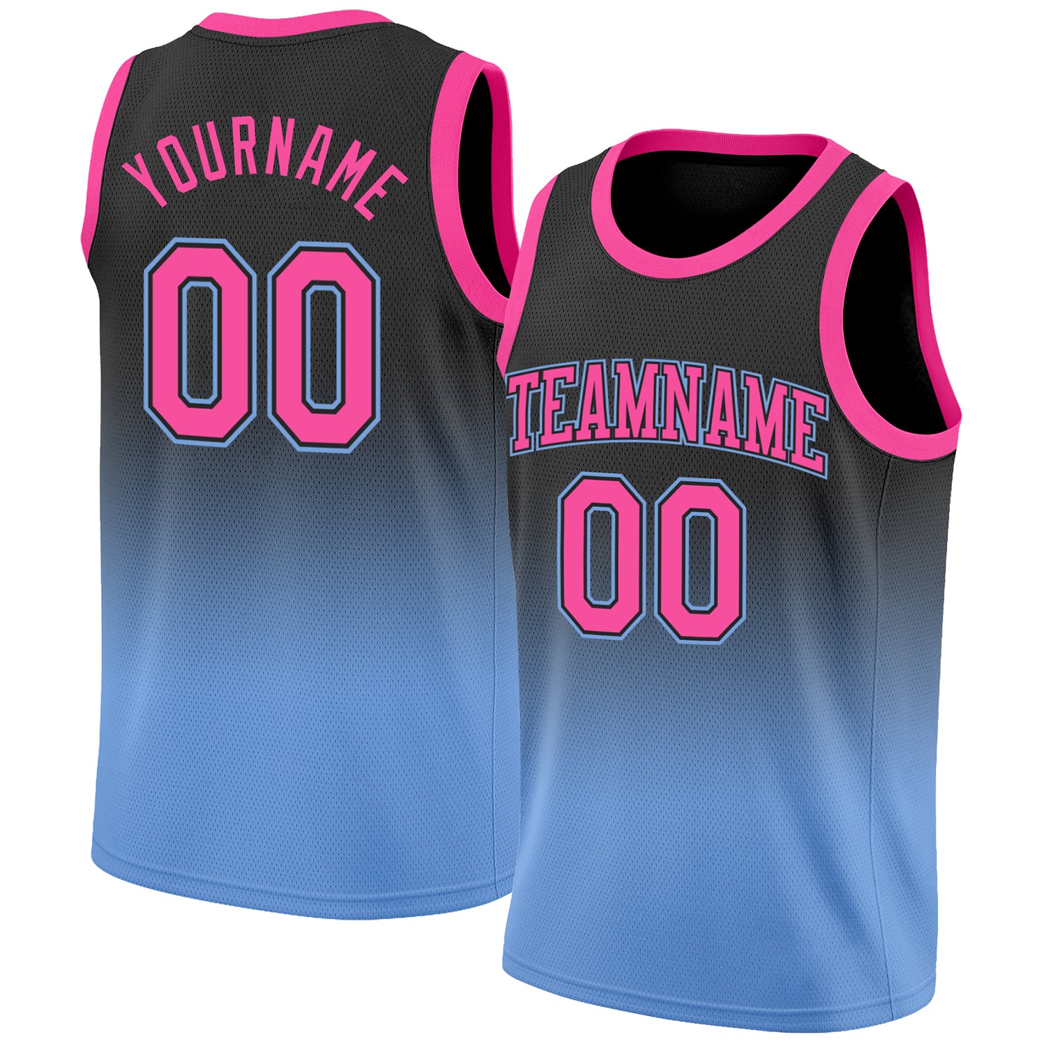 Custom Black Pink-Light Blue Authentic Throwback Basketball Jersey