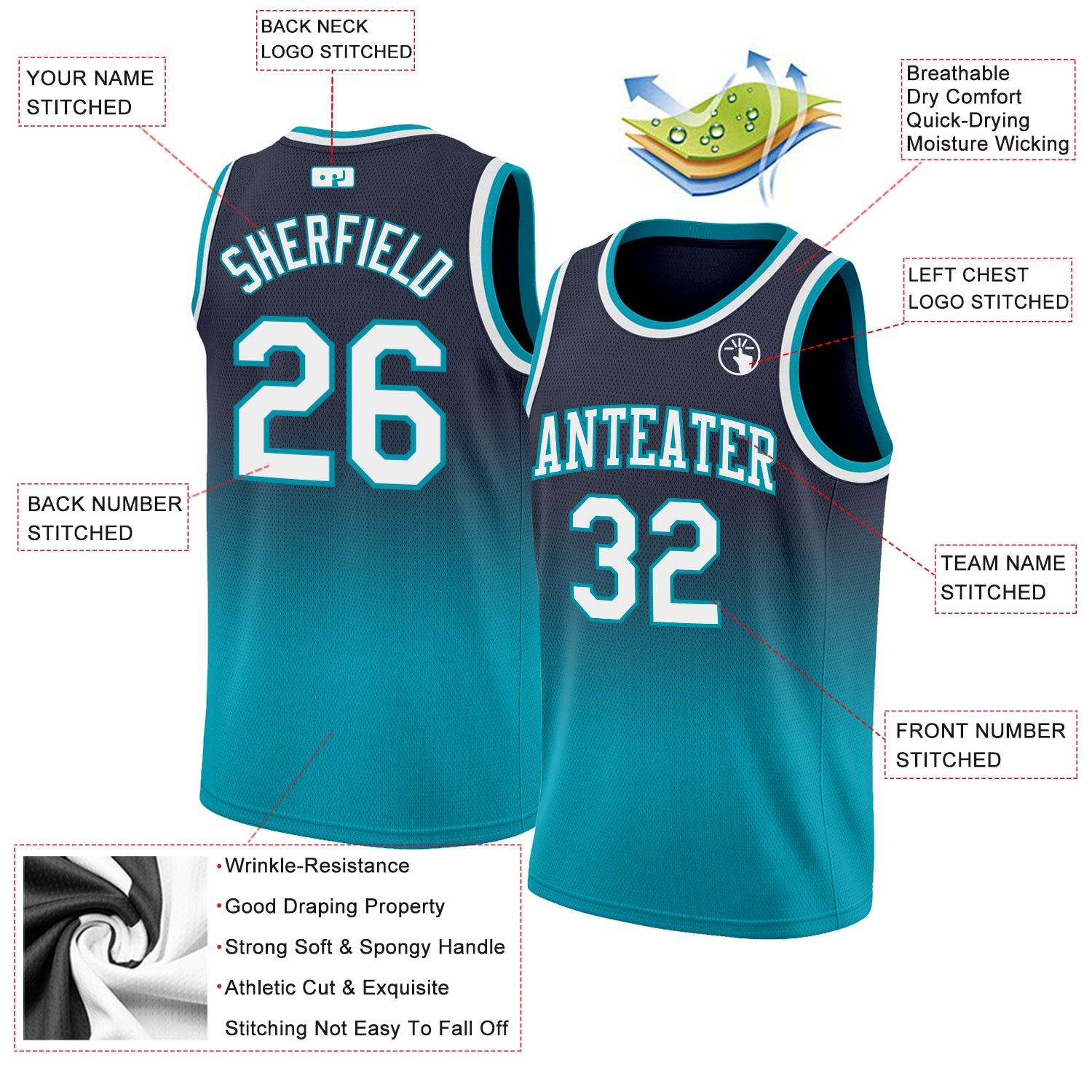 Custom Teal Navy-White Round Neck Sublimation Basketball Suit