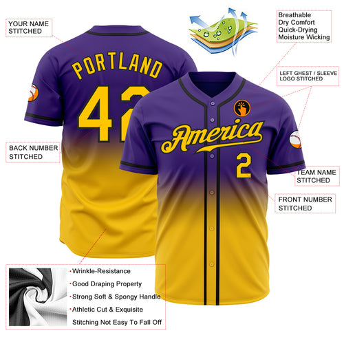 Custom Purple Gold-Black Authentic Fade Fashion Baseball Jersey Discount