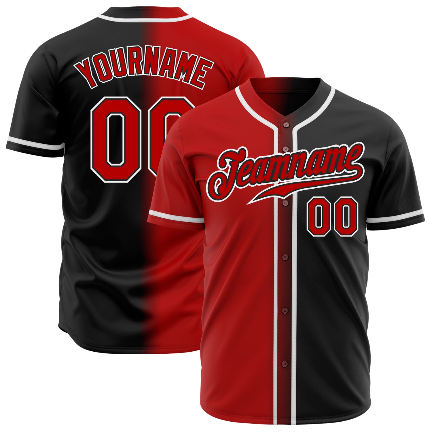 Custom Red White-Black Authentic Fade Fashion Baseball Jersey