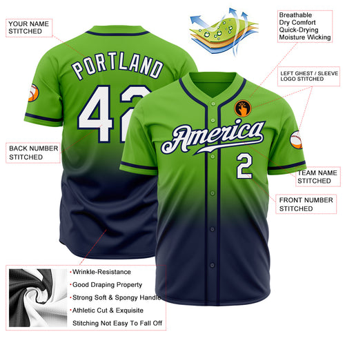 Custom White Gold Neon Green Fade Fashion Baseball Jerseys For Men & Women  JN118