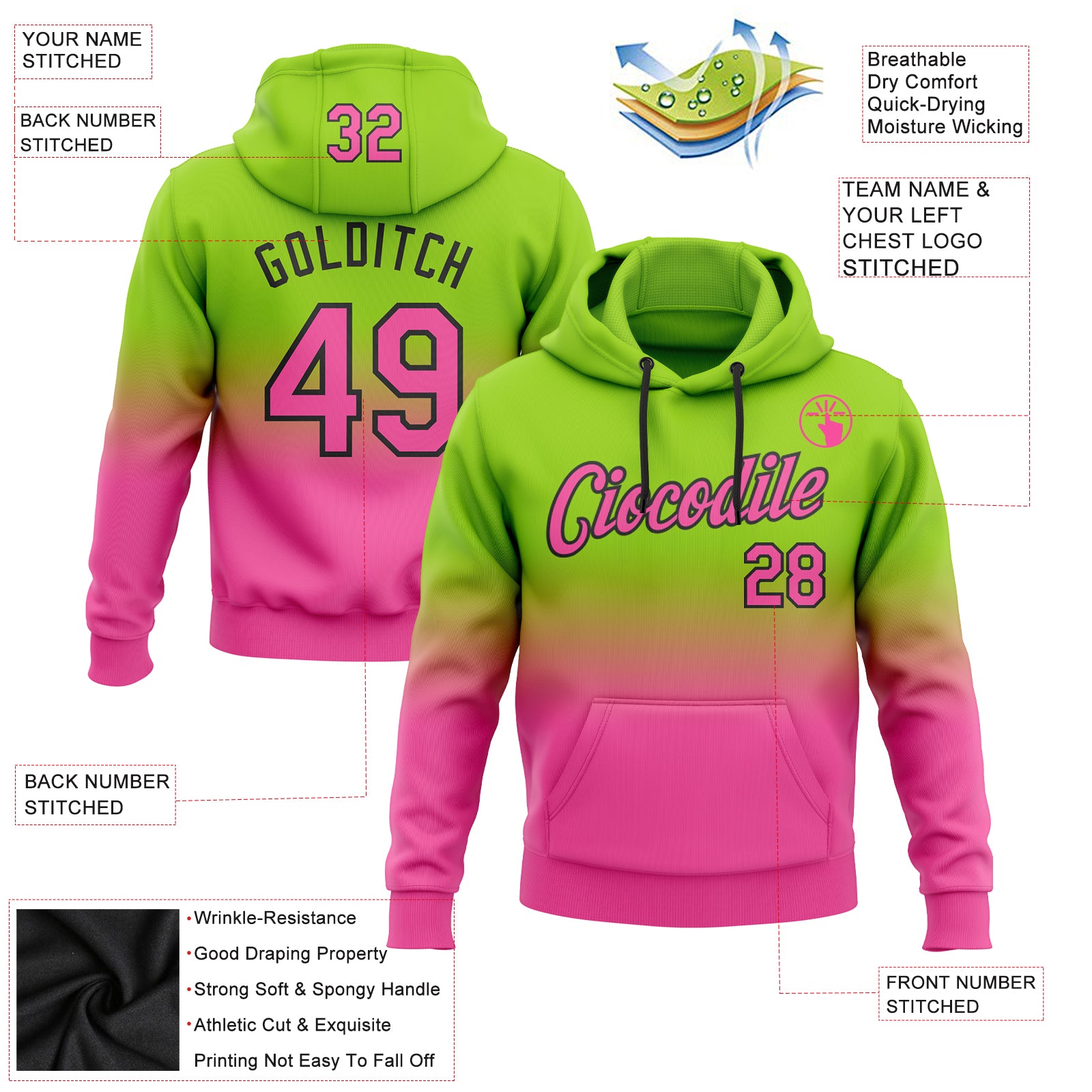 Neon green pink hoodie sale