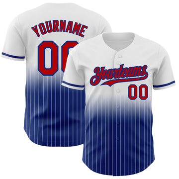 Custom White Pinstripe Red-Royal Authentic Fade Fashion Baseball Jersey