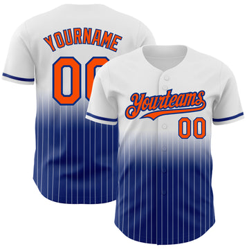 Custom White Pinstripe Orange-Royal Authentic Fade Fashion Baseball Jersey