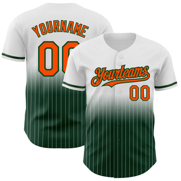 Custom White Pinstripe Orange-Green Authentic Fade Fashion Baseball Jersey