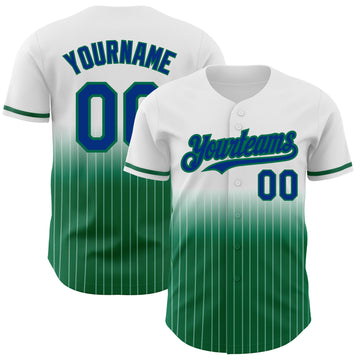 Custom White Pinstripe Royal-Kelly Green Authentic Fade Fashion Baseball Jersey