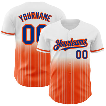 Custom White Pinstripe Royal-Orange Authentic Fade Fashion Baseball Jersey