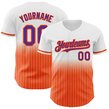 Custom White Pinstripe Purple-Orange Authentic Fade Fashion Baseball Jersey