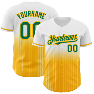 Custom White Pinstripe Kelly Green-Gold Authentic Fade Fashion Baseball Jersey