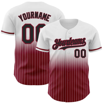 Custom White Pinstripe Black-Crimson Authentic Fade Fashion Baseball Jersey