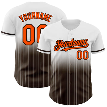 Custom White Pinstripe Orange-Brown Authentic Fade Fashion Baseball Jersey