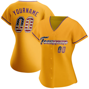 Custom Gold Vintage USA Flag-Purple Authentic Baseball Jersey