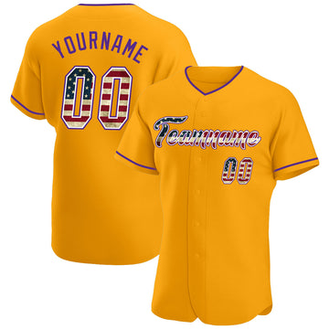 Custom Gold Vintage USA Flag-Purple Authentic Baseball Jersey