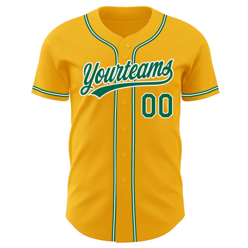 Custom White Kelly Green-Gold Personalized Baseball Jersey