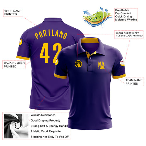 Custom Purple Gold Performance Golf Polo Shirt Discount