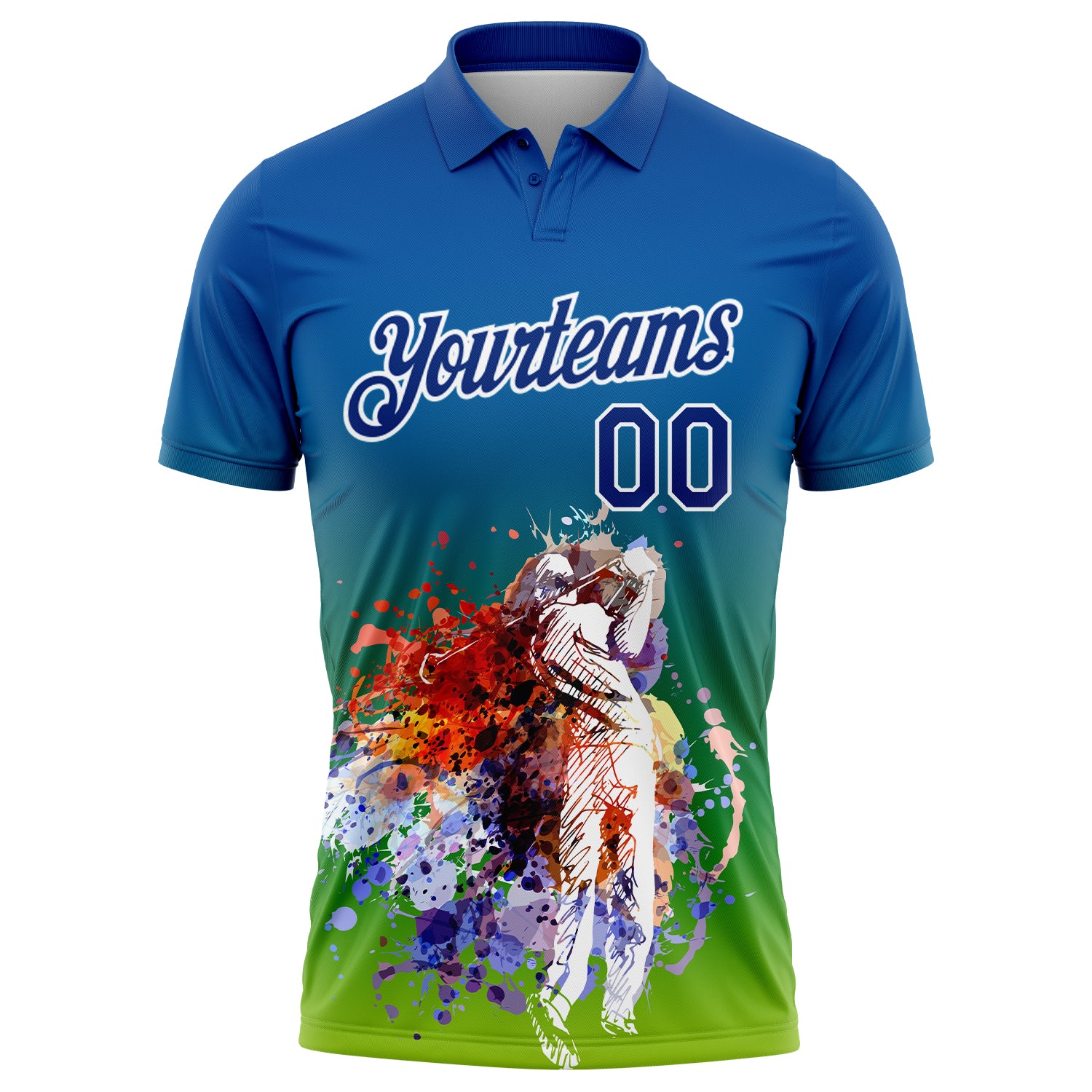 Cheap Custom Tie Dye Teal-White 3D Performance Golf Polo Shirt