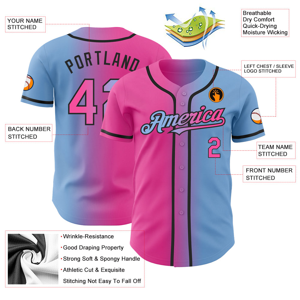 Custom Pink Blue-Black Gradient Fashion Authentic Baseball Jersey, Default Title