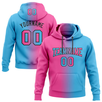 Custom Stitched Sky Blue Pink-Black Gradient Fashion Sports Pullover Sweatshirt Hoodie