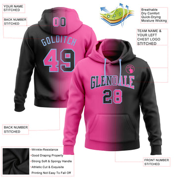 Custom Stitched Black Pink-Light Blue Gradient Fashion Sports Pullover Sweatshirt Hoodie