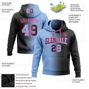 Custom Stitched Black Light Blue-Pink Gradient Fashion Sports Pullover Sweatshirt Hoodie