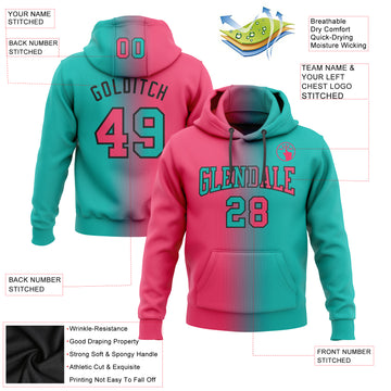 Custom Stitched Aqua Neon Pink-Black Gradient Fashion Sports Pullover Sweatshirt Hoodie