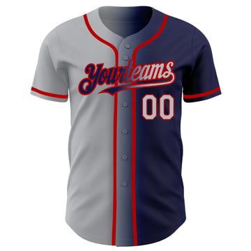 Custom Navy Gray-Red Authentic Gradient Fashion Baseball Jersey