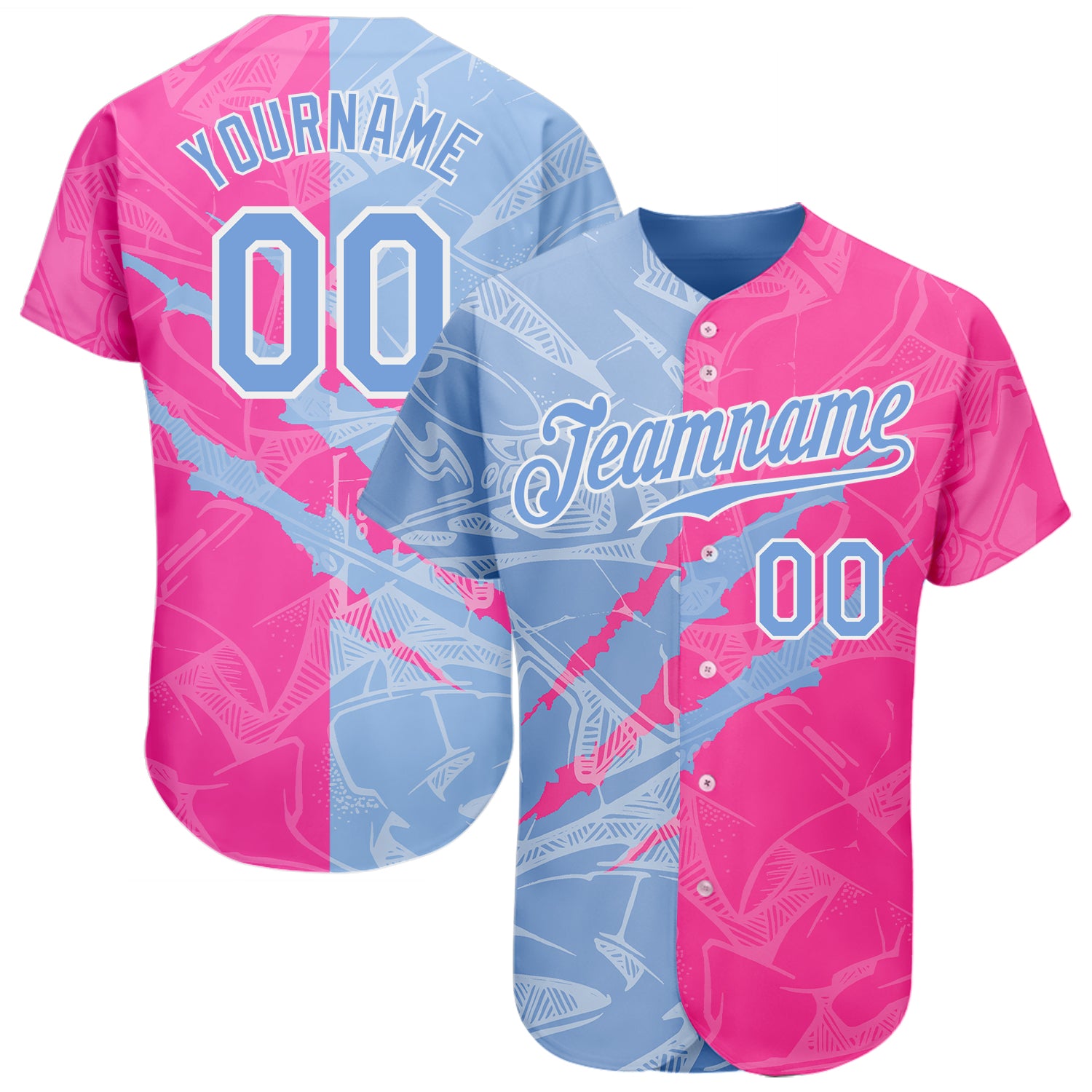 Custom Light Blue Baseball Jersey Aqua-Black 3D Skull Gradient