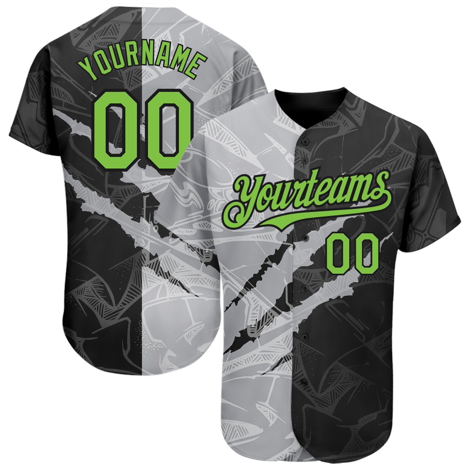 Custom Gray Neon Green-Black Authentic Baseball Jersey