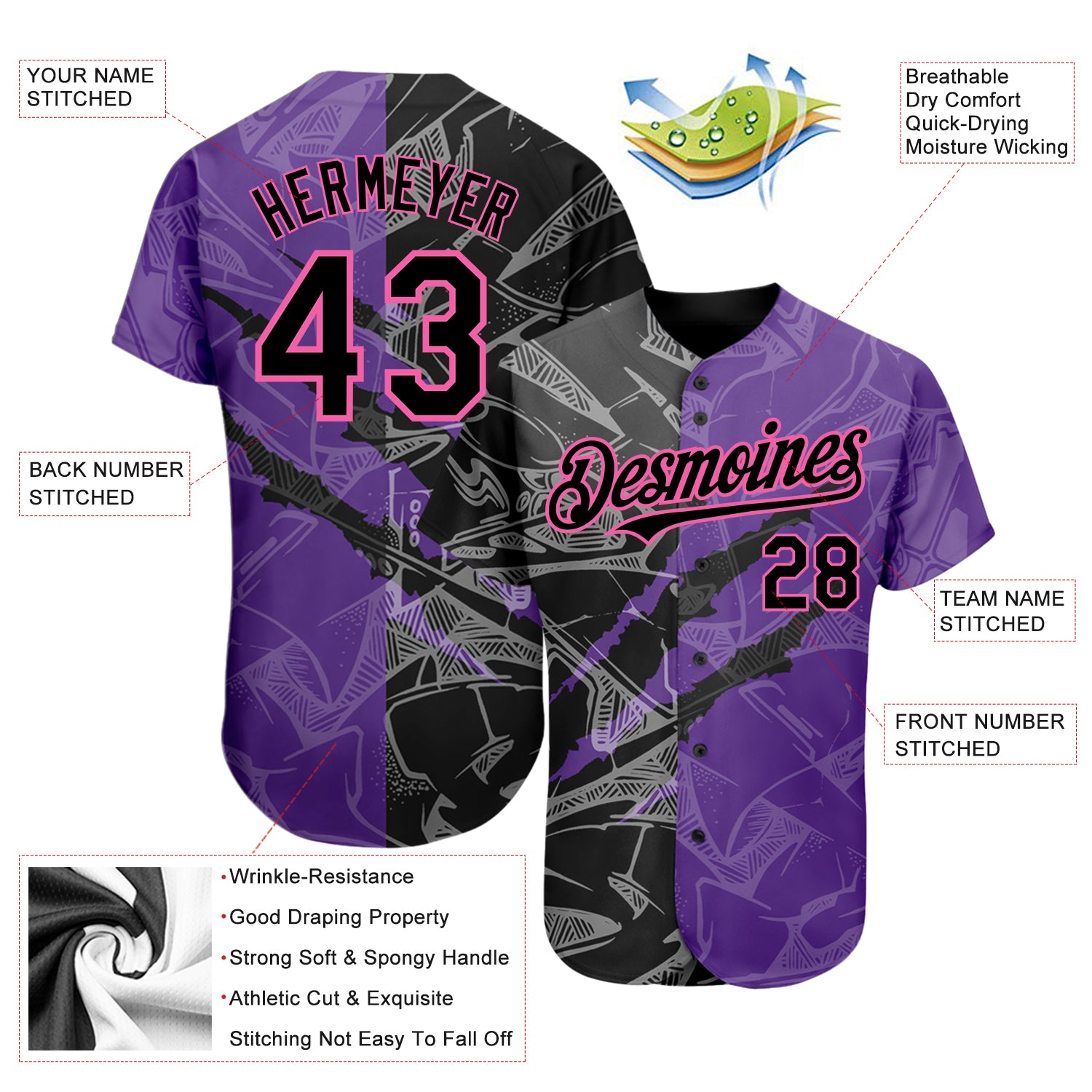 Custom Powder Blue Purple-Pink Authentic Fade Fashion Baseball Jersey  Discount