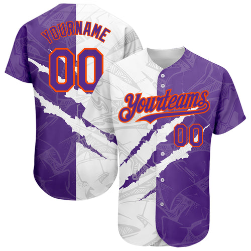 Custom Graffiti Pattern Purple-Orange 3D Scratch Authentic Baseball Jersey  Discount