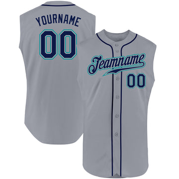 Custom Teal Gray-Navy Baseball Jersey