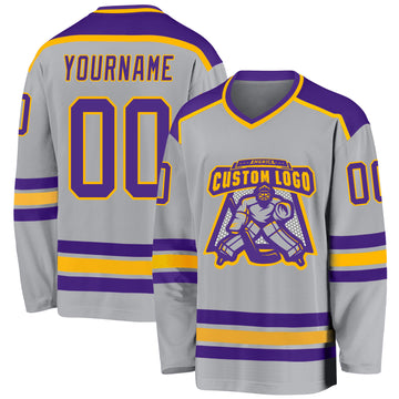 Custom Gray Purple-Gold Hockey Jersey