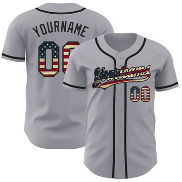 Custom Gray Vintage USA Flag-Black Authentic Baseball Jersey