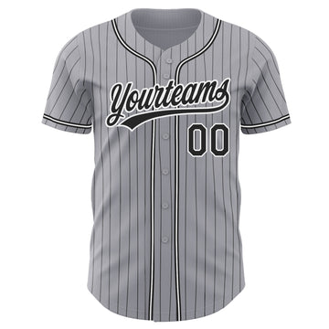 Custom White Black Pinstripe Black-Gray Baseball Jersey – FanCustom