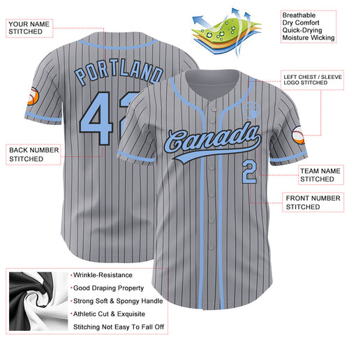 Custom Black Yellow Pinstripe Light Blue Authentic Baseball Jersey